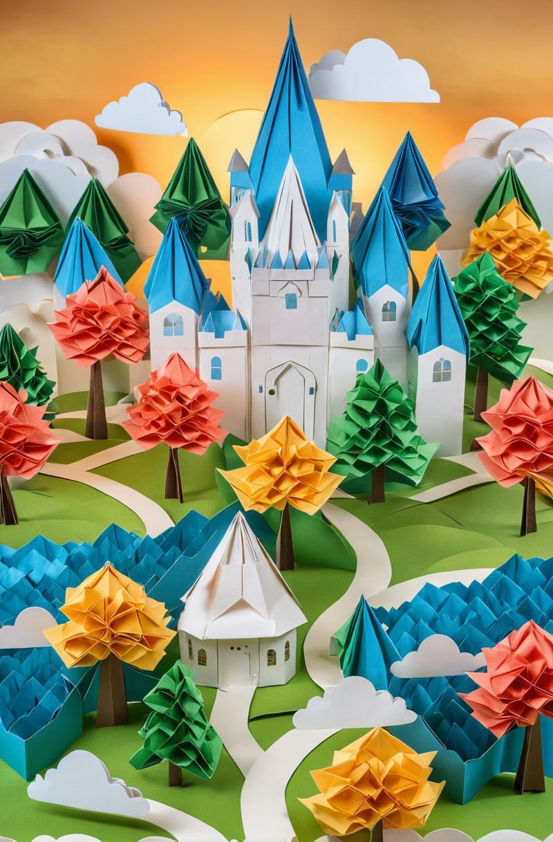 00105-castle made of paper, highly detailed, paper clouds, paper trees, paper landscape, Modular Origami, Ultra-HD, Super-Resolution,.png